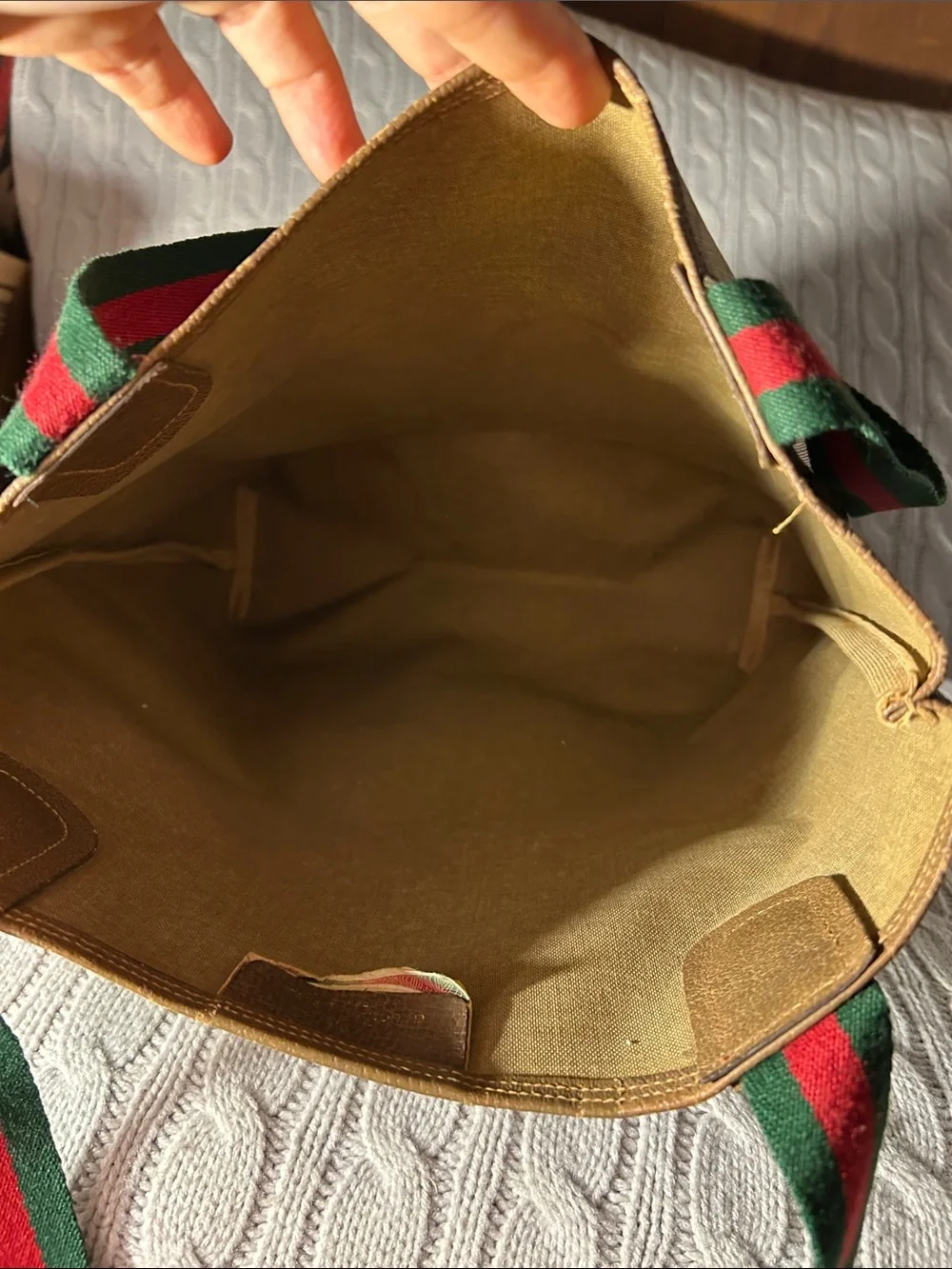Gucci Beige/Tan GG Canvas Tote with Green & Red Web Strap